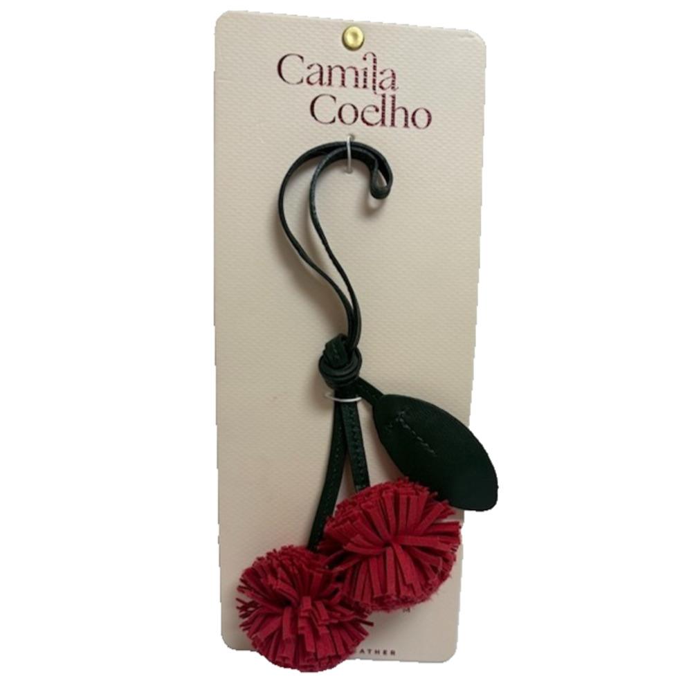 Camila Coelho Genuine Leather Cherry Bag Charm Red Tassel Keychain 9”